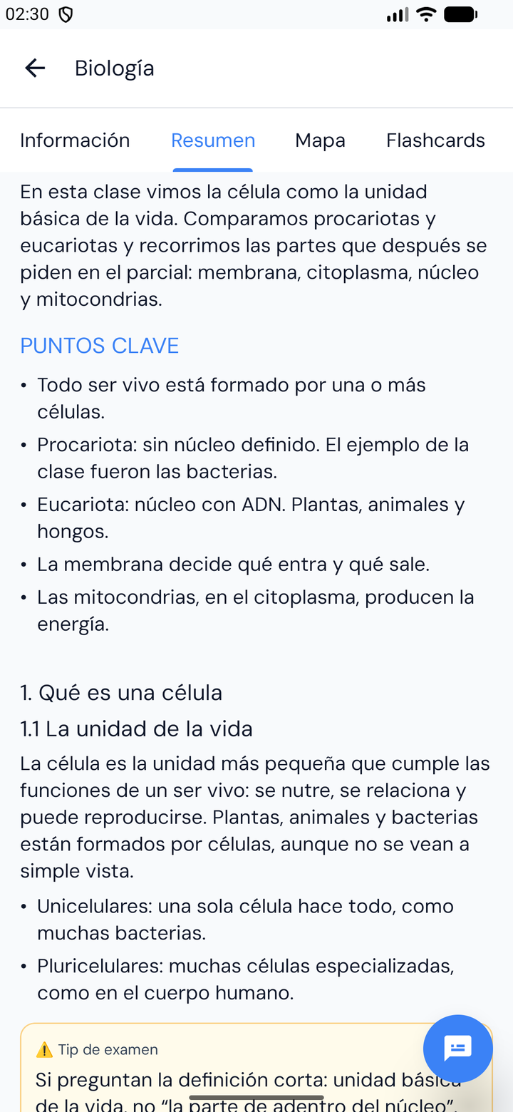 Resumen de clase en ROBI organizado por niveles y temas